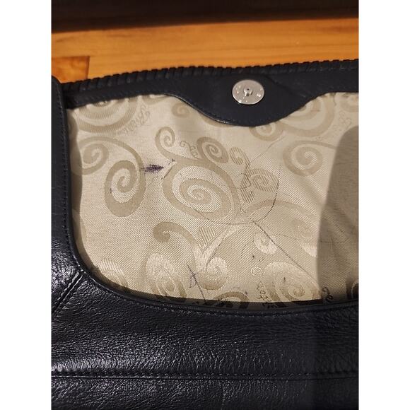 Brighton Black Leather Crossbody Bag Embossed Croc Organizer Silver Clasp - Picture 6 of 15